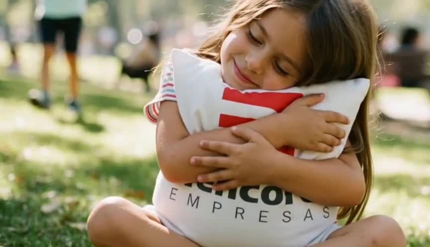 Campaña Rencoret Empresas, niña abrazando una bolsa de la marca